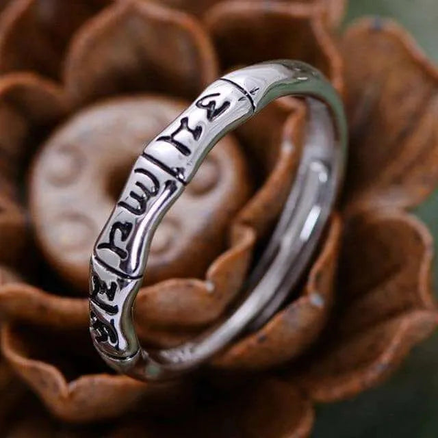 Tibetan Buddha 925 Silver Ring - Lotus Prayer