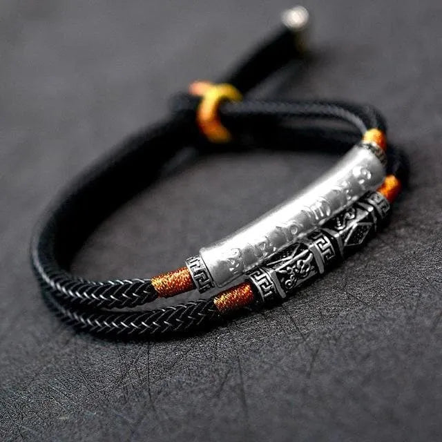 Om Mani Padme Hum Silver Bracelet - Lotus Prayer