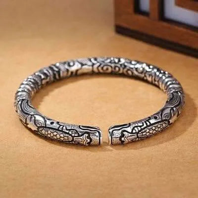 Dragon Head Silver Bracelet - Lotus Prayer