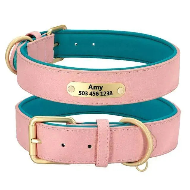 Leather Dog Collar Personalized Custom Dogs Name Collars 2 Layer Padded Dog Tag Collars Adjustable for Small Medium Large Dogs - Lotus Prayer