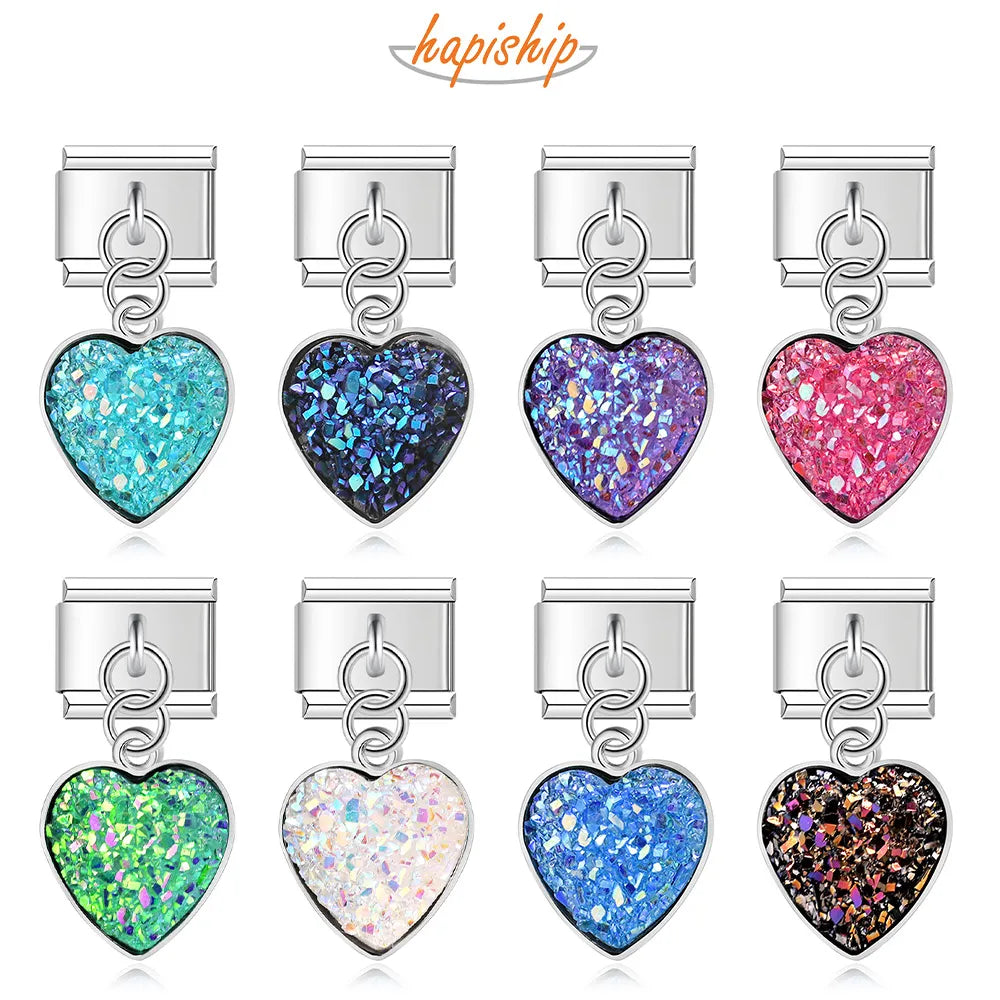 Hapiship Top New Original Daisy Romantic Shiny Heart Italian Charm Fit 9mm Stainless Steel Bracelet DIY Making Jewelry DJ287
