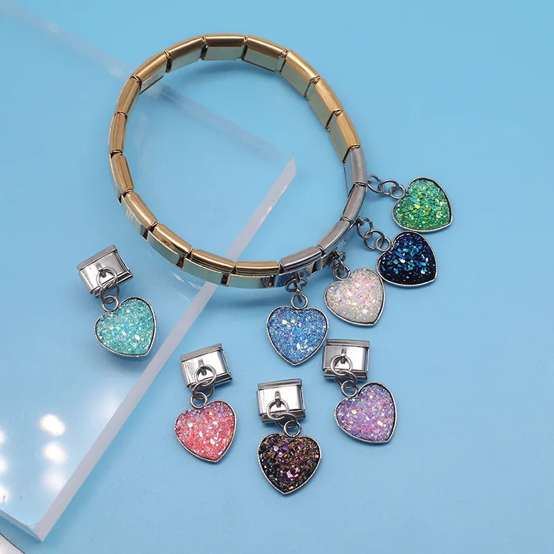 Hapiship Top New Original Daisy Romantic Shiny Heart Italian Charm Fit 9mm Stainless Steel Bracelet DIY Making Jewelry DJ287