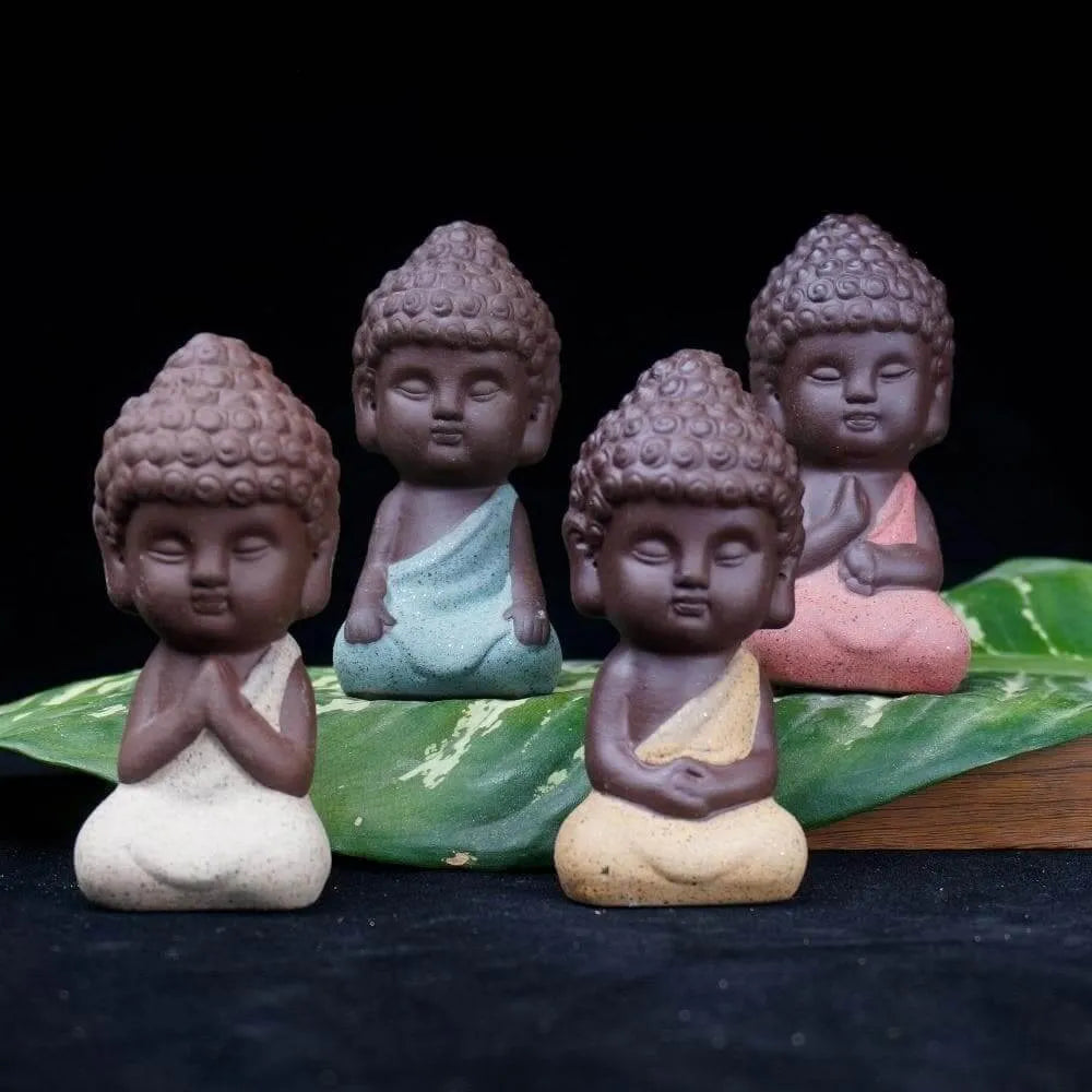 small Buddha statue monk figurine tathagata India Yoga Mandala tea pet purple ceramic crafts  decorative ceramic ornaments