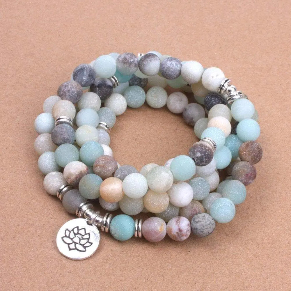 Matte Frosted Amazonite Beads Mala Bracelet or Necklace