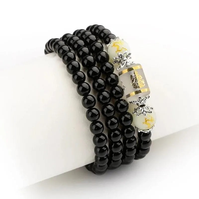BOEYCJR 6mm Dragon Black Buddha Mala Beads Bangles&Bracelets Handmade Jewelry Ethnic Glow in the Dark Bracelet for Women or Men