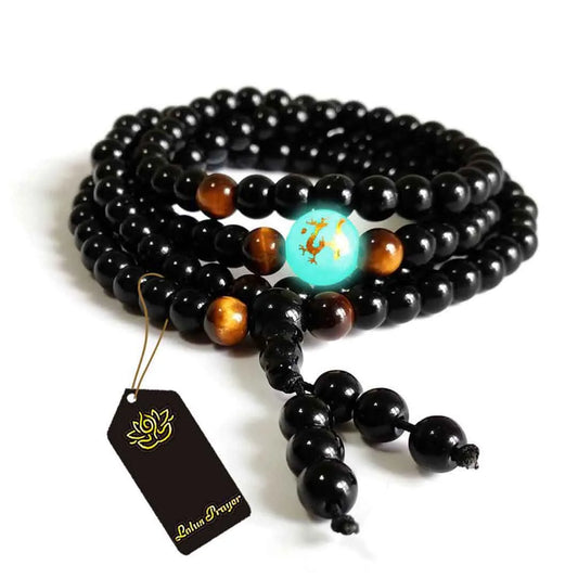 Buddhist Glowing Dragon Charm Mala Beads Bracelet