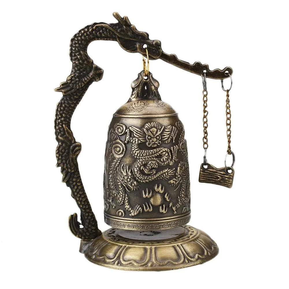 Lucky Buddhism Temple Loong Brass Copper Carved Statue Lotus Buddha Copper Dragon Bell Alloy 9*9*12.5cm