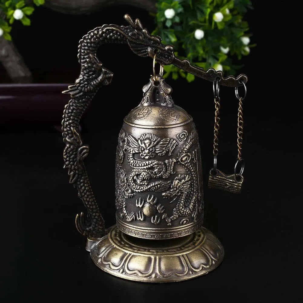 Lucky Buddhism Temple Loong Brass Copper Carved Statue Lotus Buddha Copper Dragon Bell Alloy 9*9*12.5cm