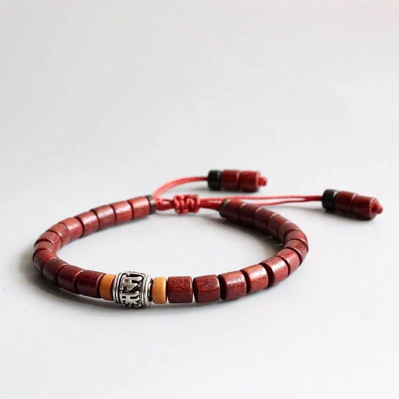 Tibetan Six Words Mantra Red Sanders Wood Bracelet