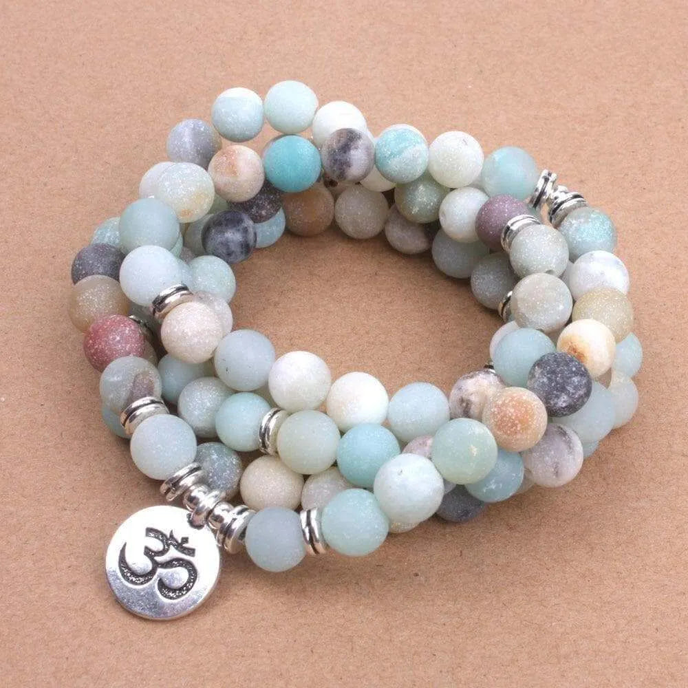 Matte Frosted Amazonite Beads Mala Bracelet or Necklace